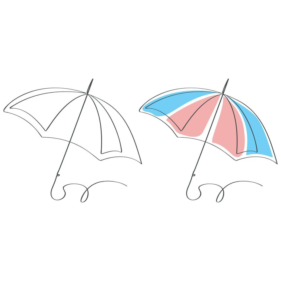 continuou linha arte aberto guarda-chuva desenhando obra de arte vetor