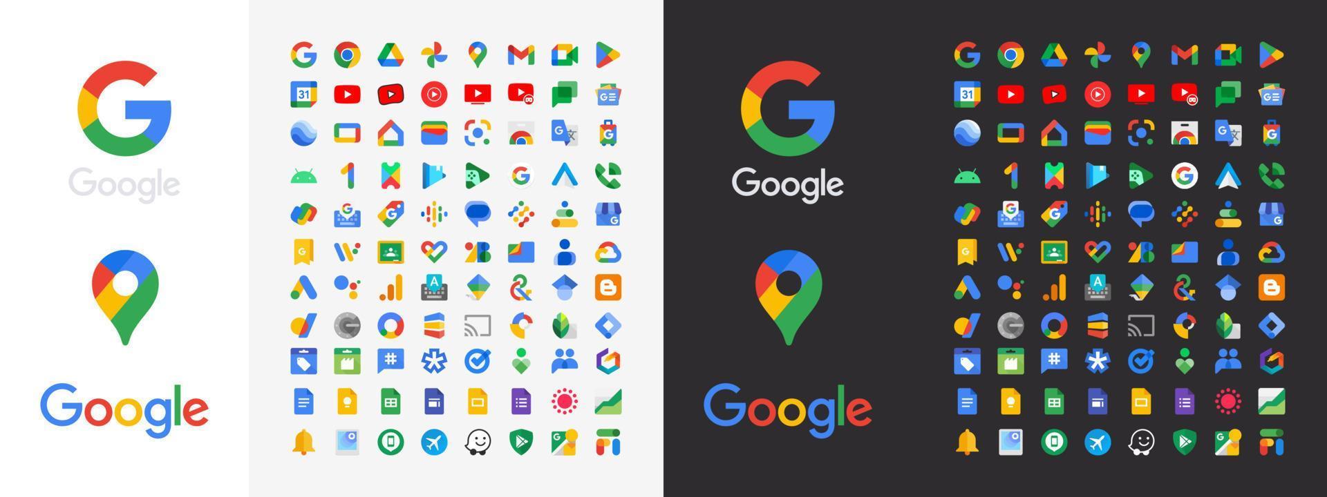 vinnitsa, Ucrânia - fevereiro 20, 2023. Google produtos e programas logotipos. grande coleção do Novo Google produtos ícones. vetor ilustração