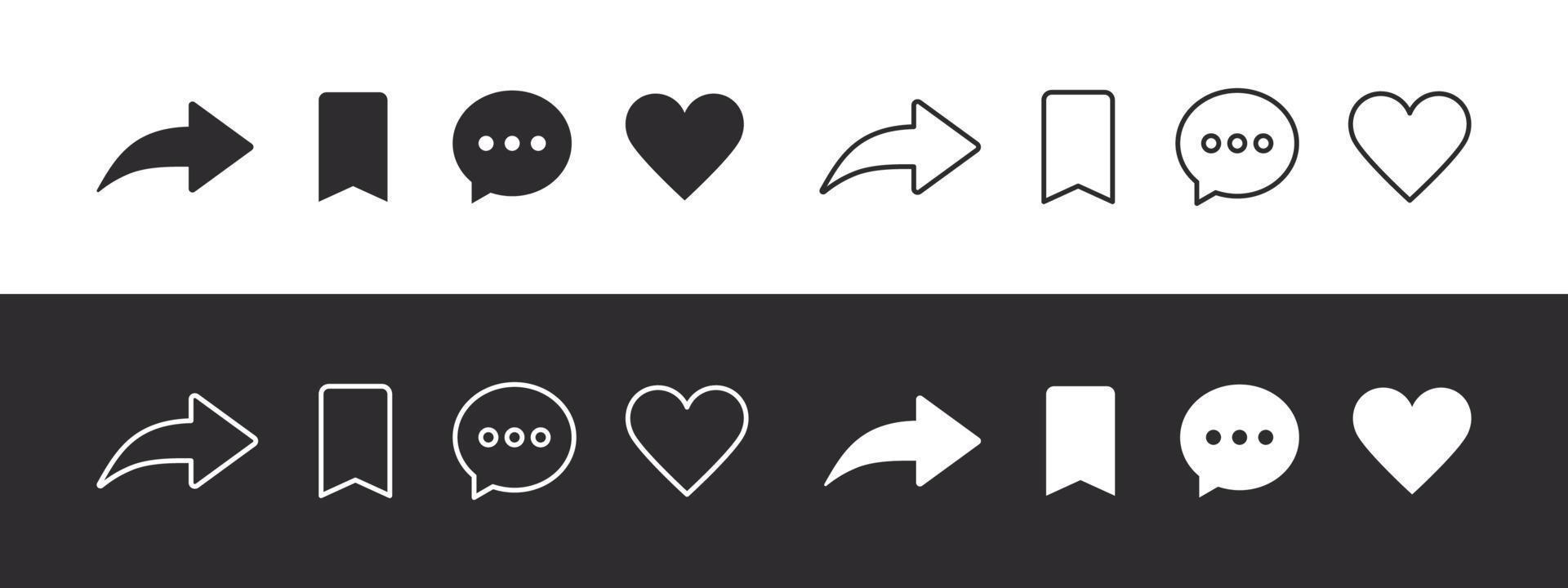 social rede sinais definir. como, Comente, compartilhar e Salve  ícones. social meios de comunicação funcional ícones. vetor imagens