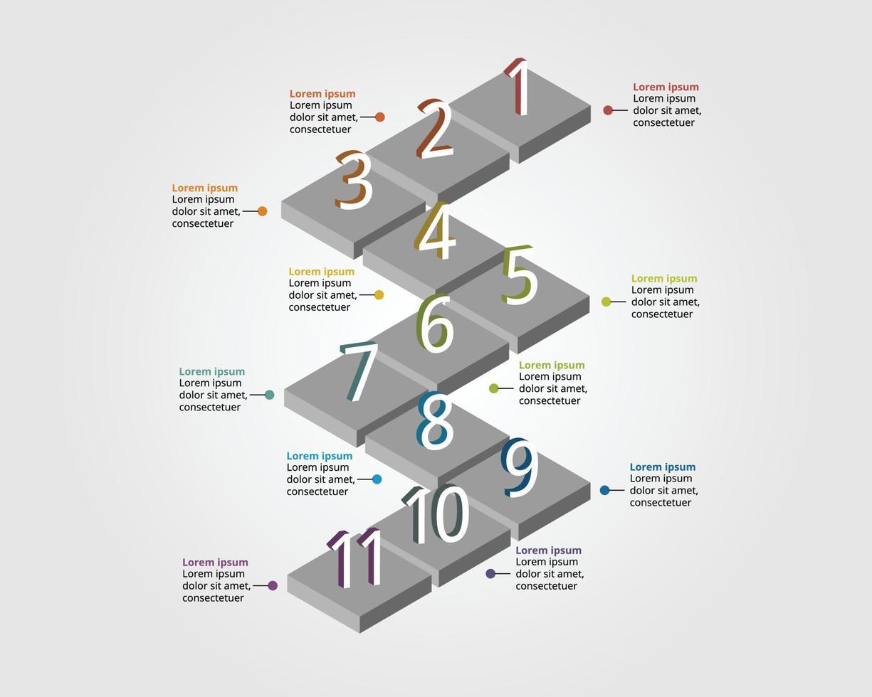 quadrado Linha do tempo gráfico modelo para infográfico para apresentação para 11 elemento vetor