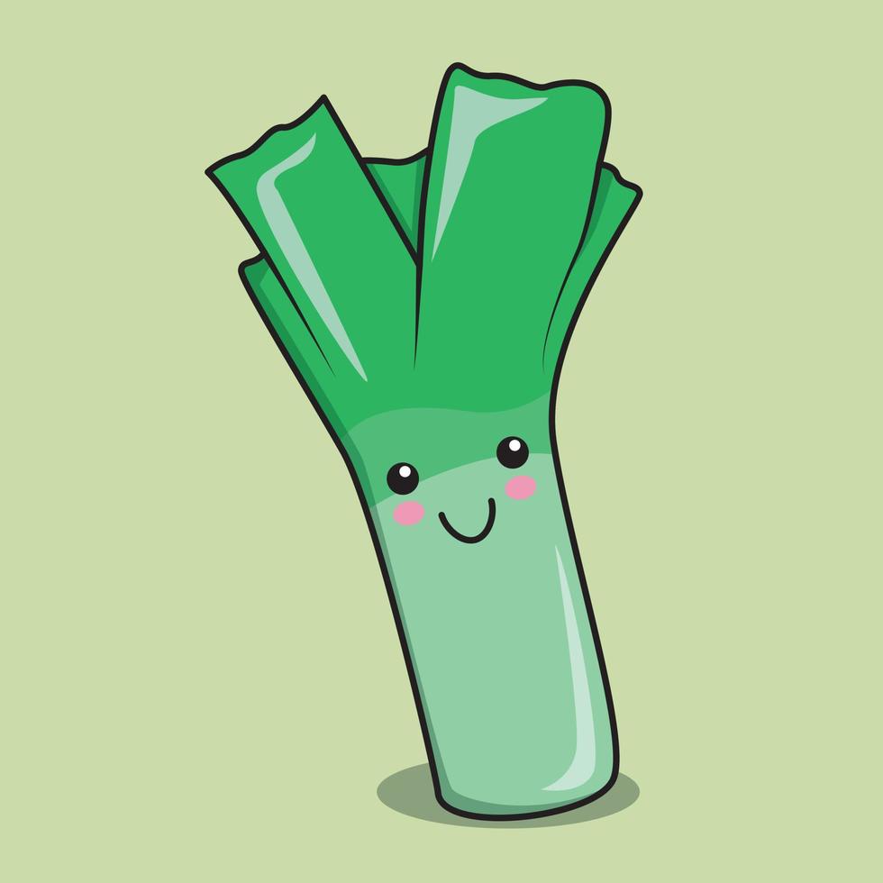 vetor fofa alho-poró vegetal personagem. vegetal kawaii