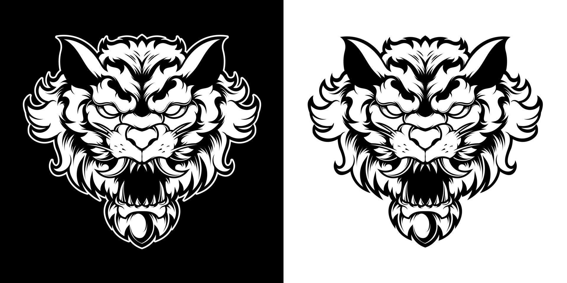 Preto e branco tigre cabeça logotipo ilustração vetor