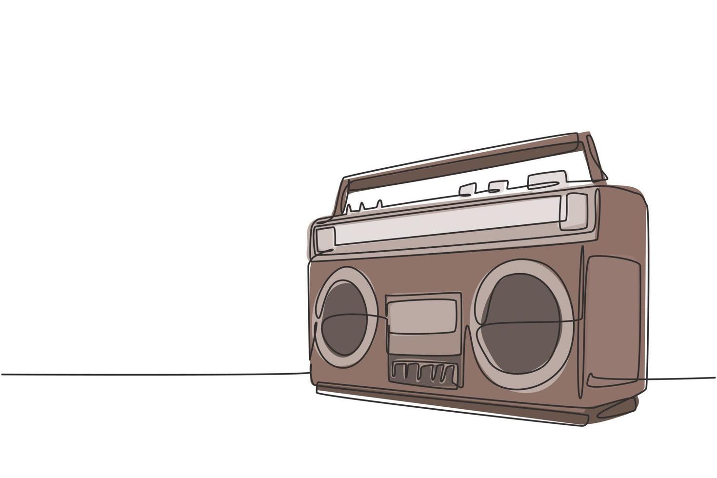 um desenho de linha contínuo de fita de rádio analógica à moda antiga. conceito clássico de tecnologia de áudio vintage. reprodutor de música linha única desenhar desenho ilustração vetorial vetor