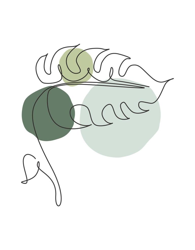 uma linha contínua de desenho de folha de monstera tropical. conceito de salão de beleza spa eco natural mínimo. decoração da parede da casa, pôster, sacola, impressão em tecido. ilustração em vetor gráfico de desenho de linha única