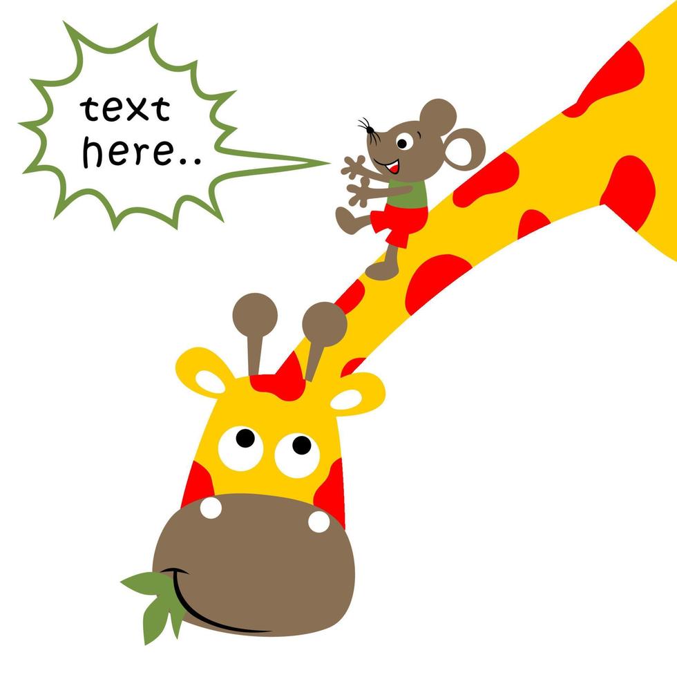 pequeno rato deslizante em da girafa pescoço, vetor desenho animado ilustração