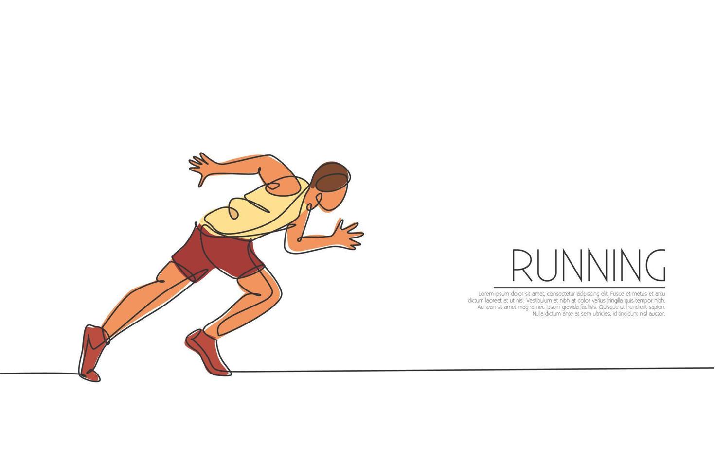 único desenho de linha contínua do jovem corredor ágil foco para sprint run. esporte individual, conceito de competição. ilustração vetorial de design de desenho de uma linha na moda para promoção de torneios de corrida vetor