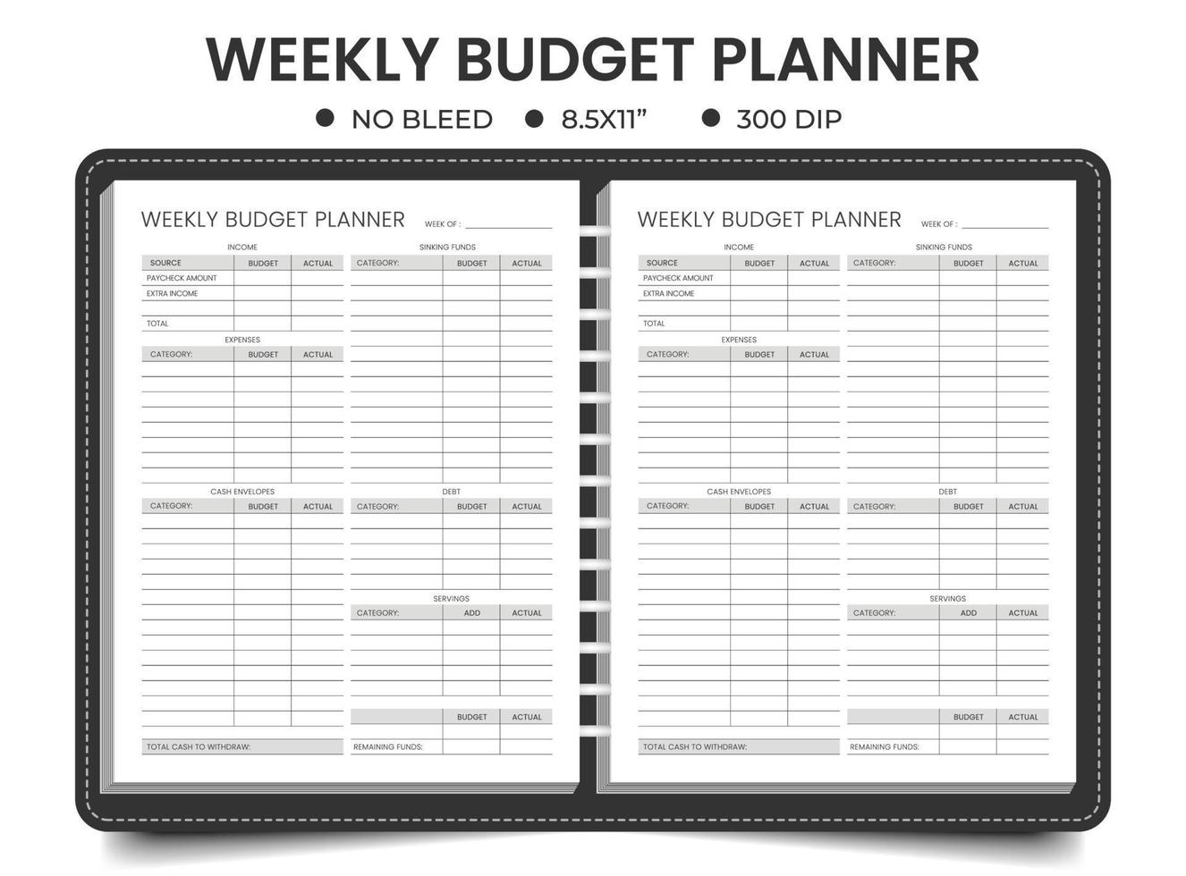 semanal despesas planejador diário de bordo ou caderno modelo vetor