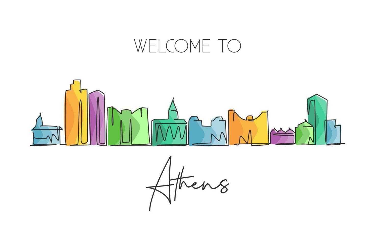 um desenho de linha contínua do horizonte da cidade de atenas, georgia. belo marco. paisagem do mundo turismo viagens casa decoração da parede cartaz impressão arte. ilustração em vetor desenho de desenho de linha única elegante