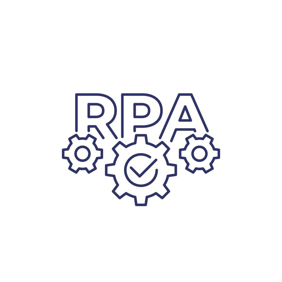 rpa, automação de processos robóticos, ícone de linha de vetor com gears.eps