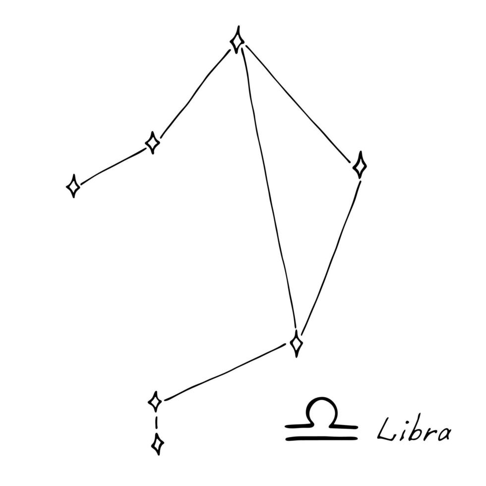 mão desenhada libra signo do zodíaco símbolo esotérico doodle elemento de clipart de astrologia para design vetor