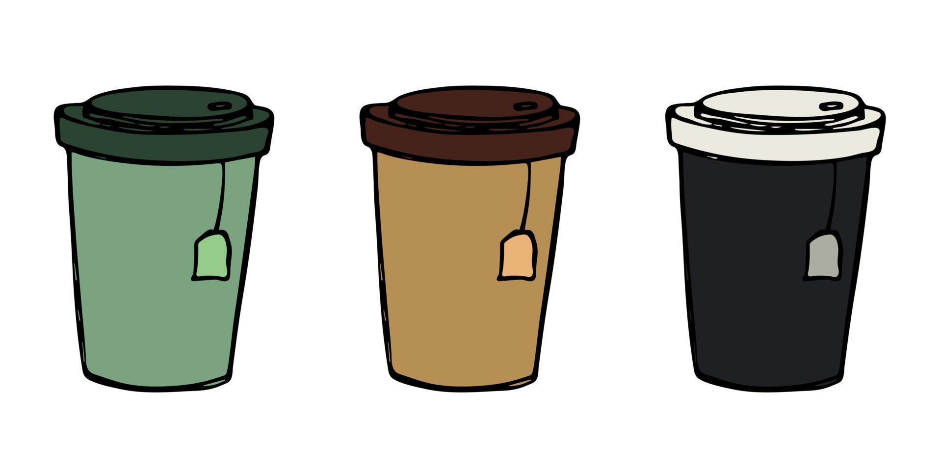 xícara fofa de ilustração de chá ou café. clipart de copo simples. conjunto de rabiscos em casa aconchegante vetor