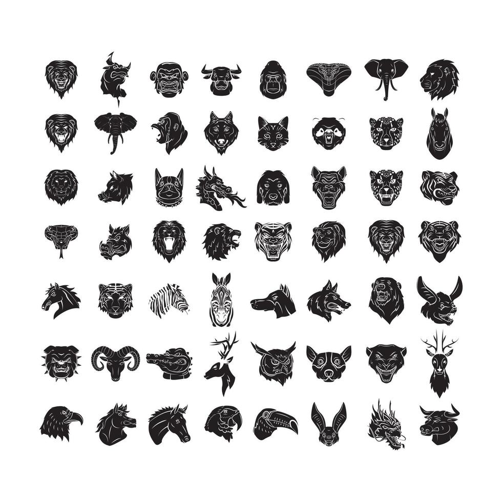 animal cabeças conjunto coleção tatuagem ilustração vetor