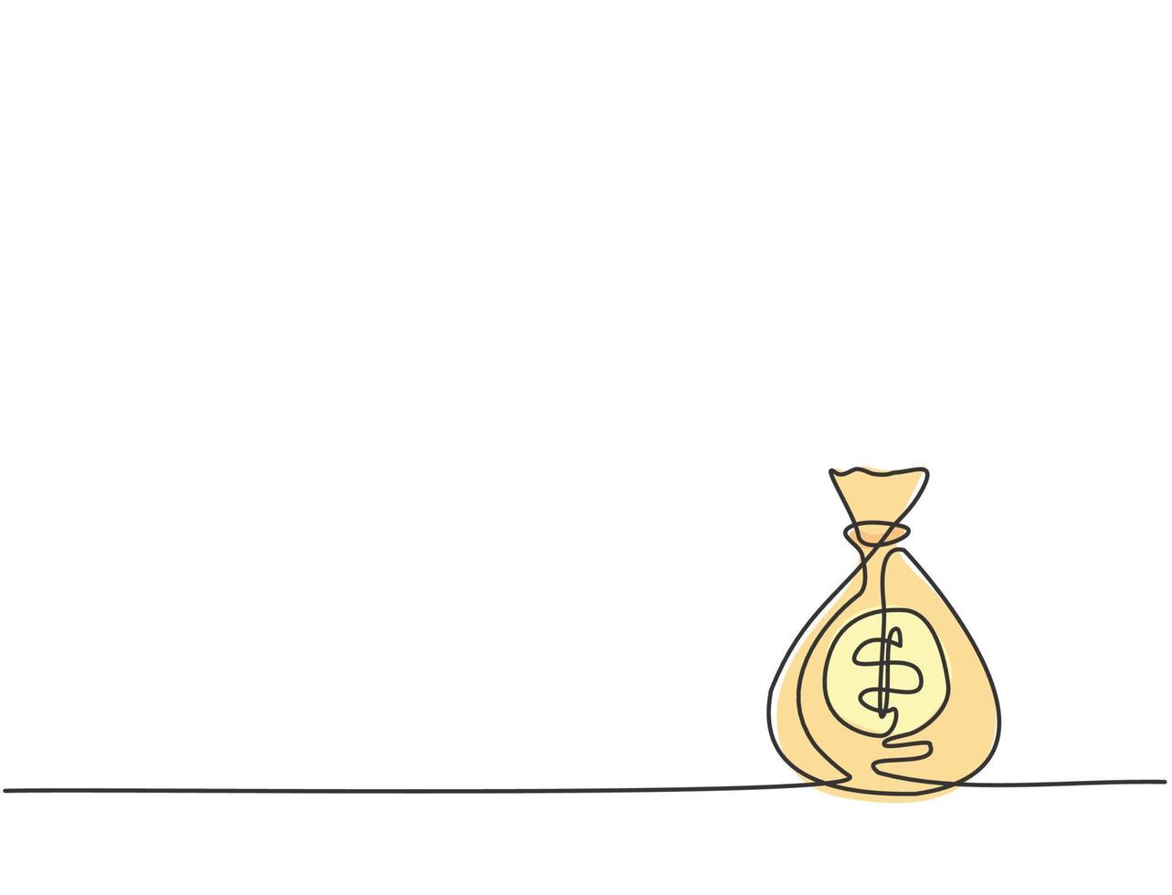 desenho de linha contínua única da bolsa de dinheiro do banco no chão. minimalismo bancário conceito de objeto de negócio econômico. ilustração em vetor desenho gráfico dinâmica de uma linha