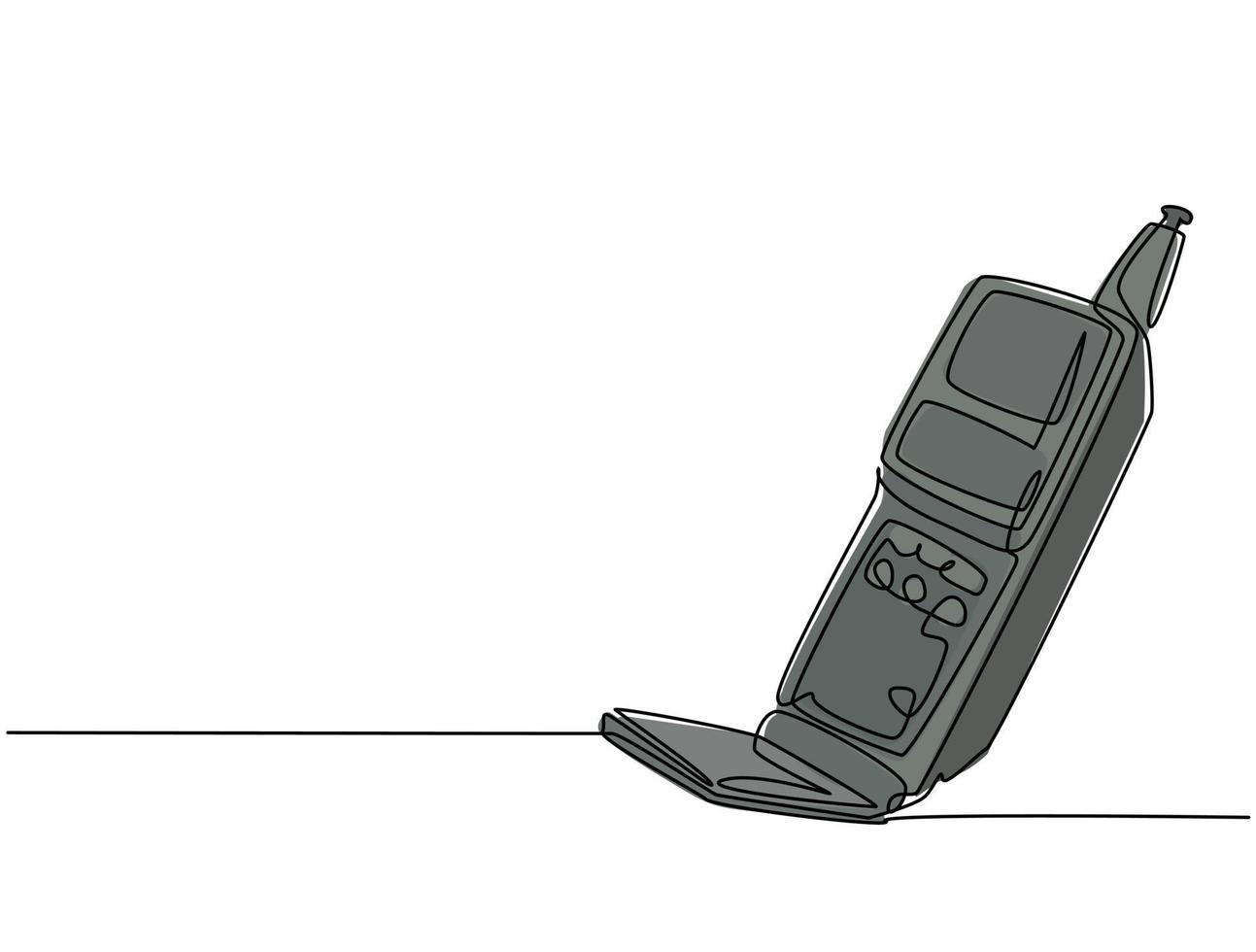um único desenho de linha do antigo telefone celular retro flip. telefone celular clássico vintage para comunicar conceito linha contínua desenho gráfico ilustração vetorial vetor