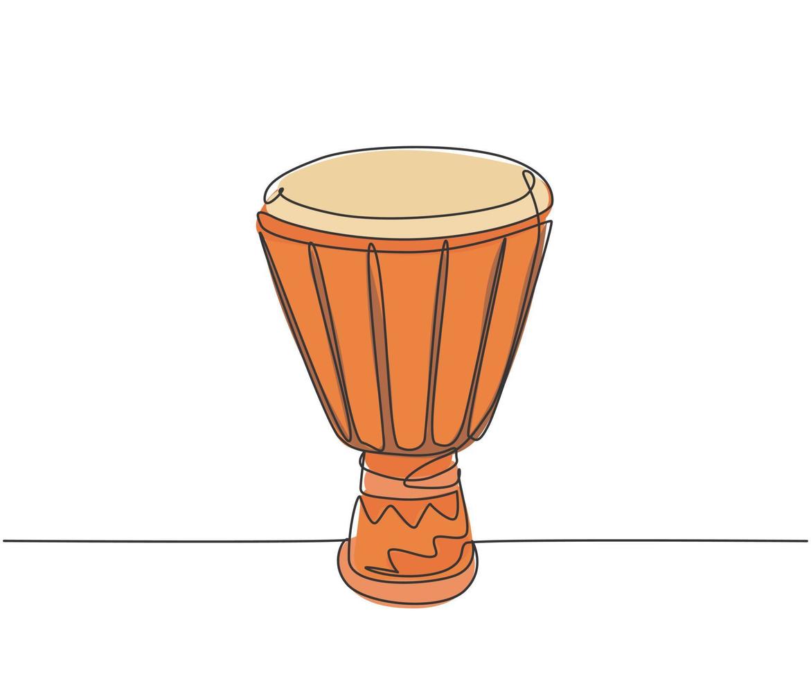 um desenho de linha contínuo de tambor étnico africano tradicional, tom-tom. conceito de instrumentos musicais de percussão da moda linha única desenho gráfico ilustração vetorial vetor