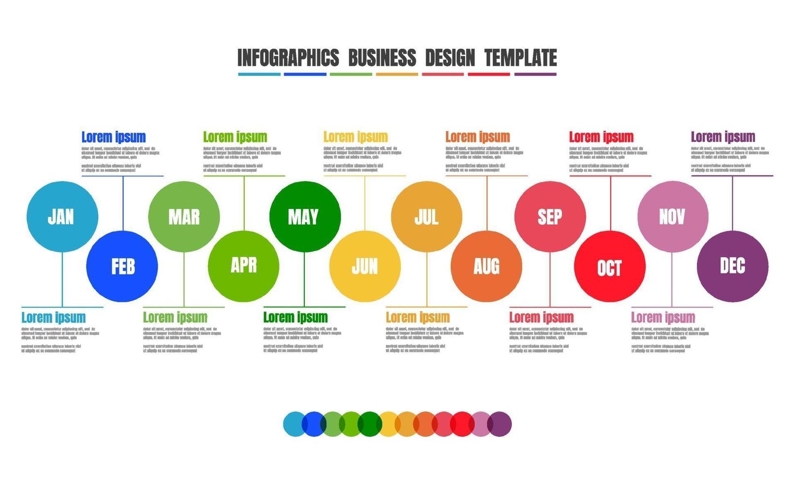 infográficos ano inteiro cronograma de design colorido modelo com todos os meses para o conceito de negócio. vetor