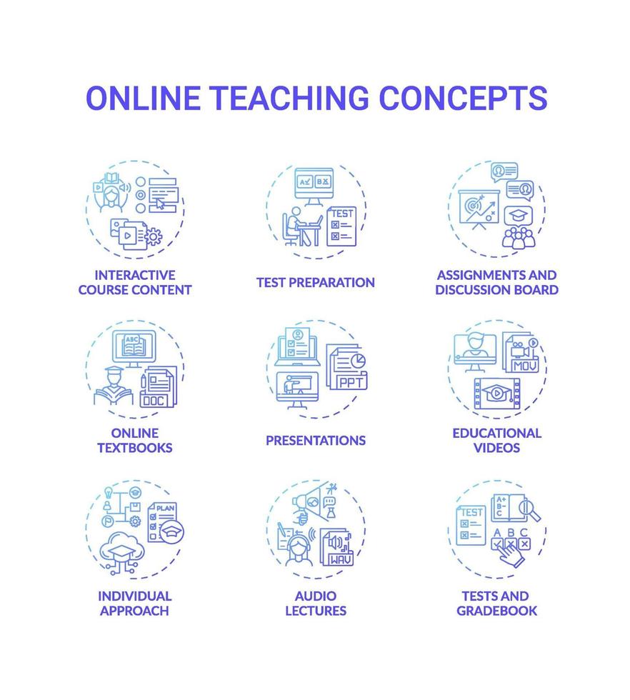 conjunto de ícones de conceito de ensino online vetor