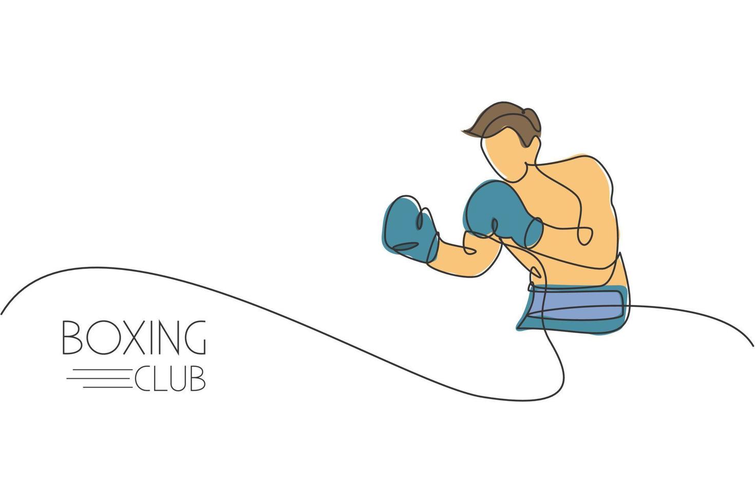 único desenho de linha contínua de foco de boxeador jovem ágil para sparring com o parceiro. conceito de esporte combativo justo. ilustração vetorial de design de desenho de uma linha na moda para mídia de promoção de jogos de boxe vetor