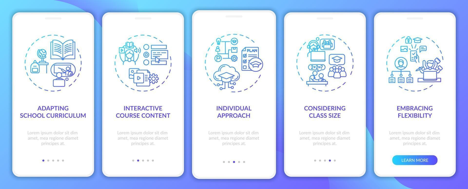 dicas de ensino on-line tela de página de aplicativo móvel com conceitos vetor