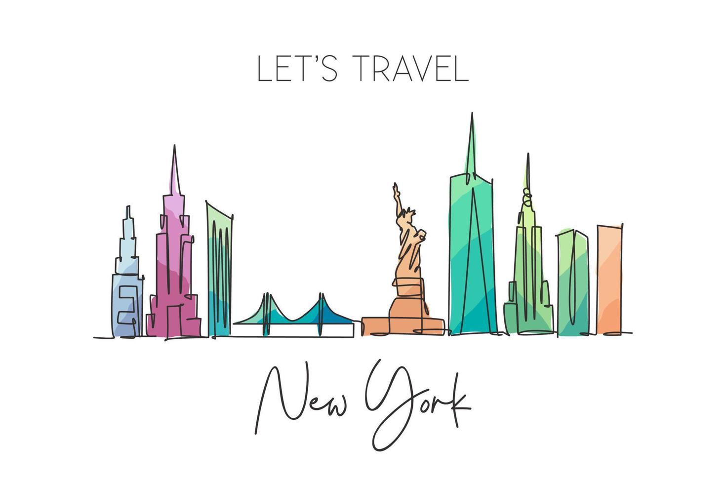 um único desenho de linha do horizonte da cidade de nova york estados unidos. paisagem histórica da cidade no mundo. melhor cartaz de destino de férias. ilustração em vetor desenho editável traço moderno linha contínua desenhar