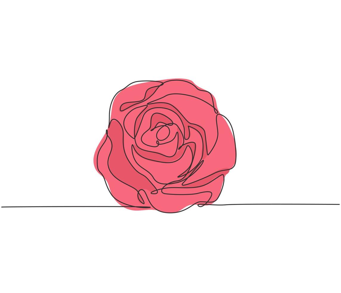 um desenho de linha contínua de linda flor rosa romântica fresca. cartão, convite, logotipo, banner, conceito de cartaz. ilustração do gráfico vetorial moderna de desenho de linha única vetor