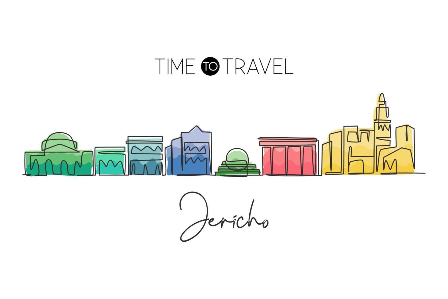 um único desenho de linha do horizonte da cidade de jericó, palestina. paisagem da cidade para cartaz de decoração de parede para casa. melhor destino de férias. ilustração em vetor design gráfico de desenho de linha contínua na moda