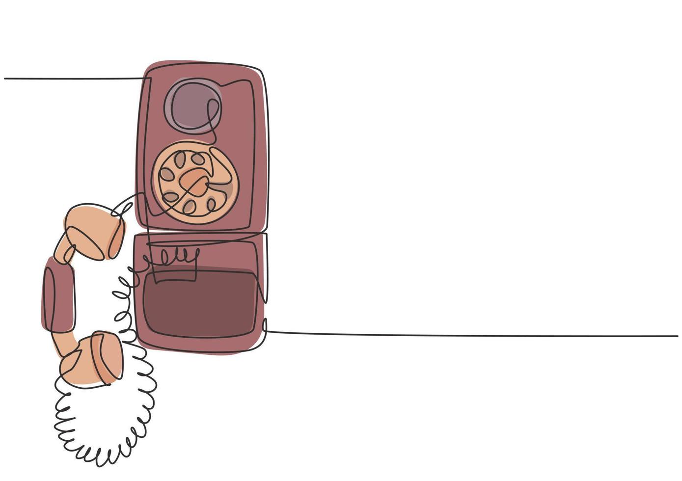 um desenho de linha contínuo de um telefone de parede analógico antigo para se comunicar. ilustração em vetor design gráfico de desenho de linha única retro clássico conceito de dispositivo de telecomunicação