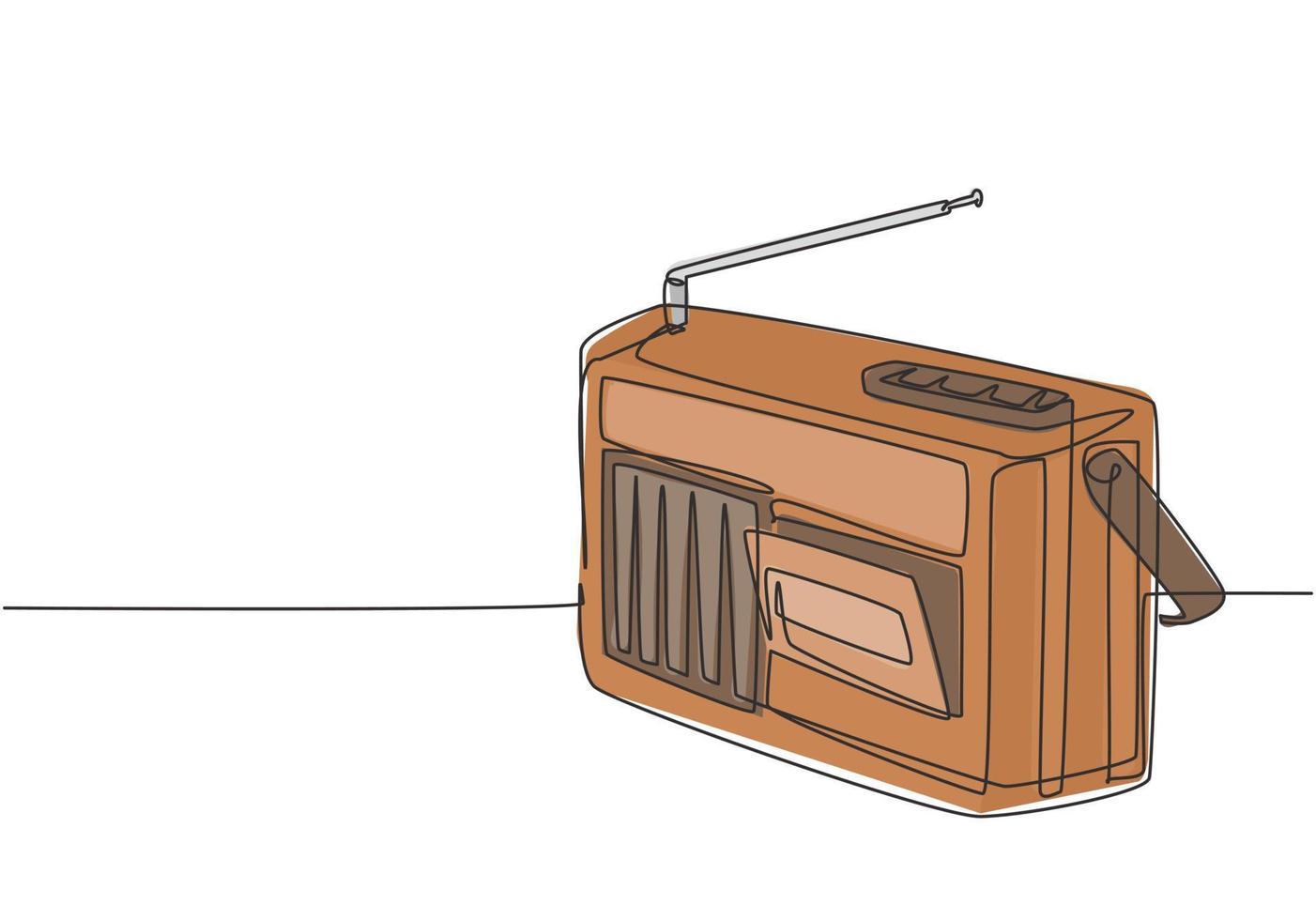 um único desenho de linha de fita de rádio analógica à moda antiga. conceito de tecnologia de áudio vintage antigo. music player linha contínua desenhar design gráfico ilustração vetorial vetor