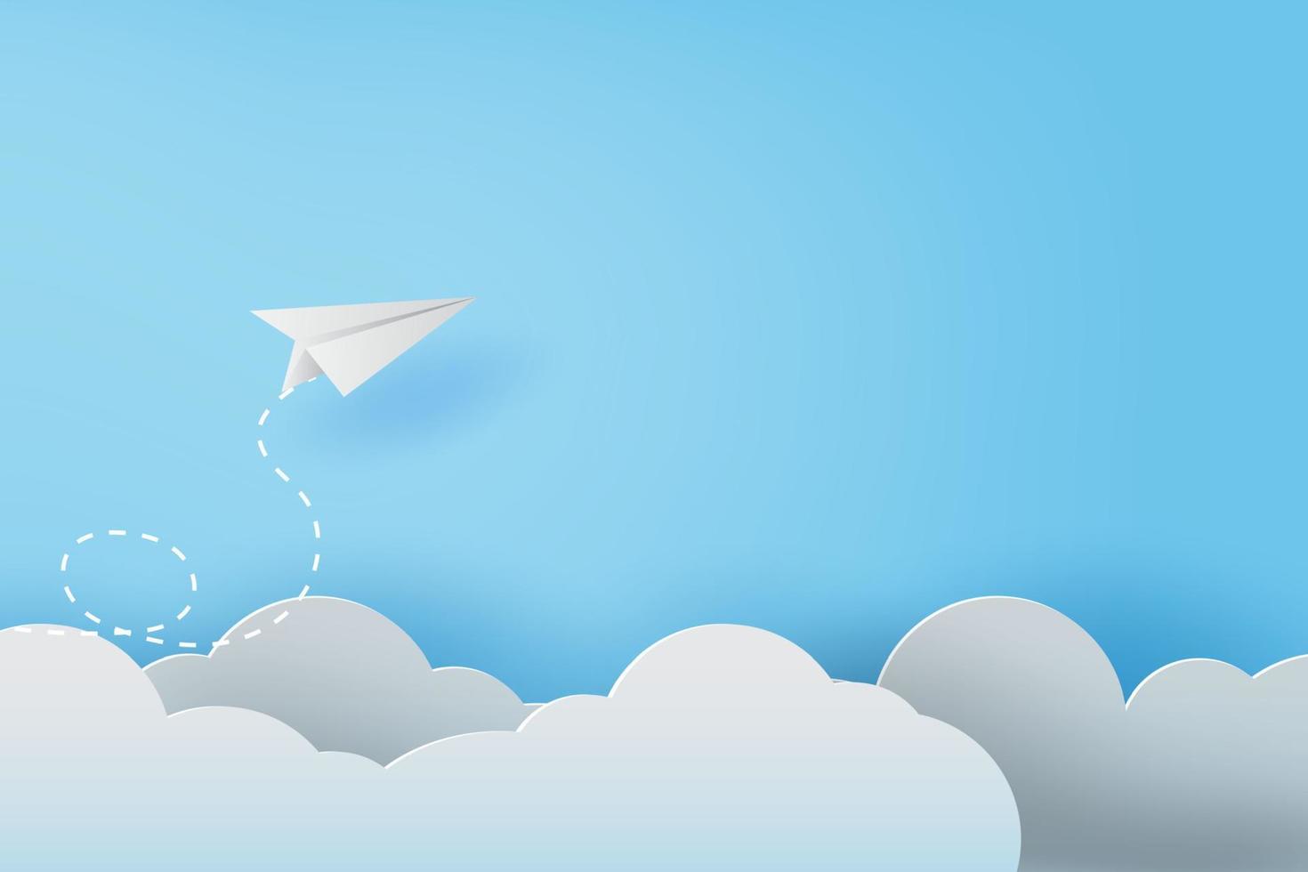 3d papel arte e construir do branco papel aviões vôo em azul céu e nuvens, criativo Projeto papel cortar o negócio sucesso e Liderança conceito ideia, pastel cor plano de fundo, vetor ilustração