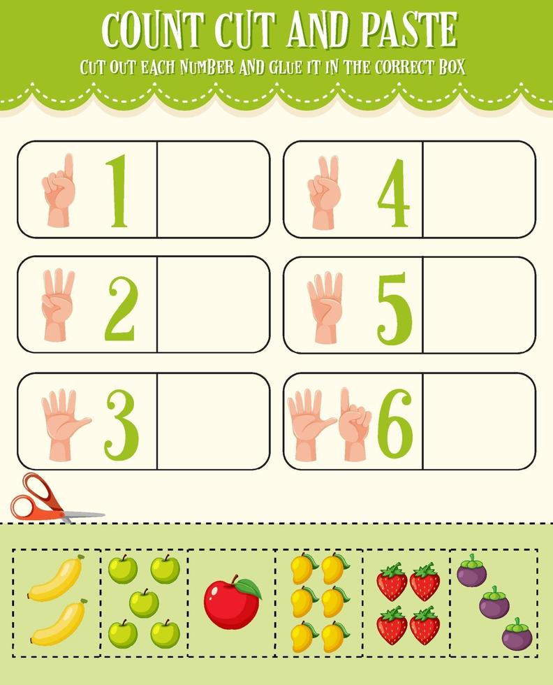 contar cortar e colar planilha de matemática para crianças vetor
