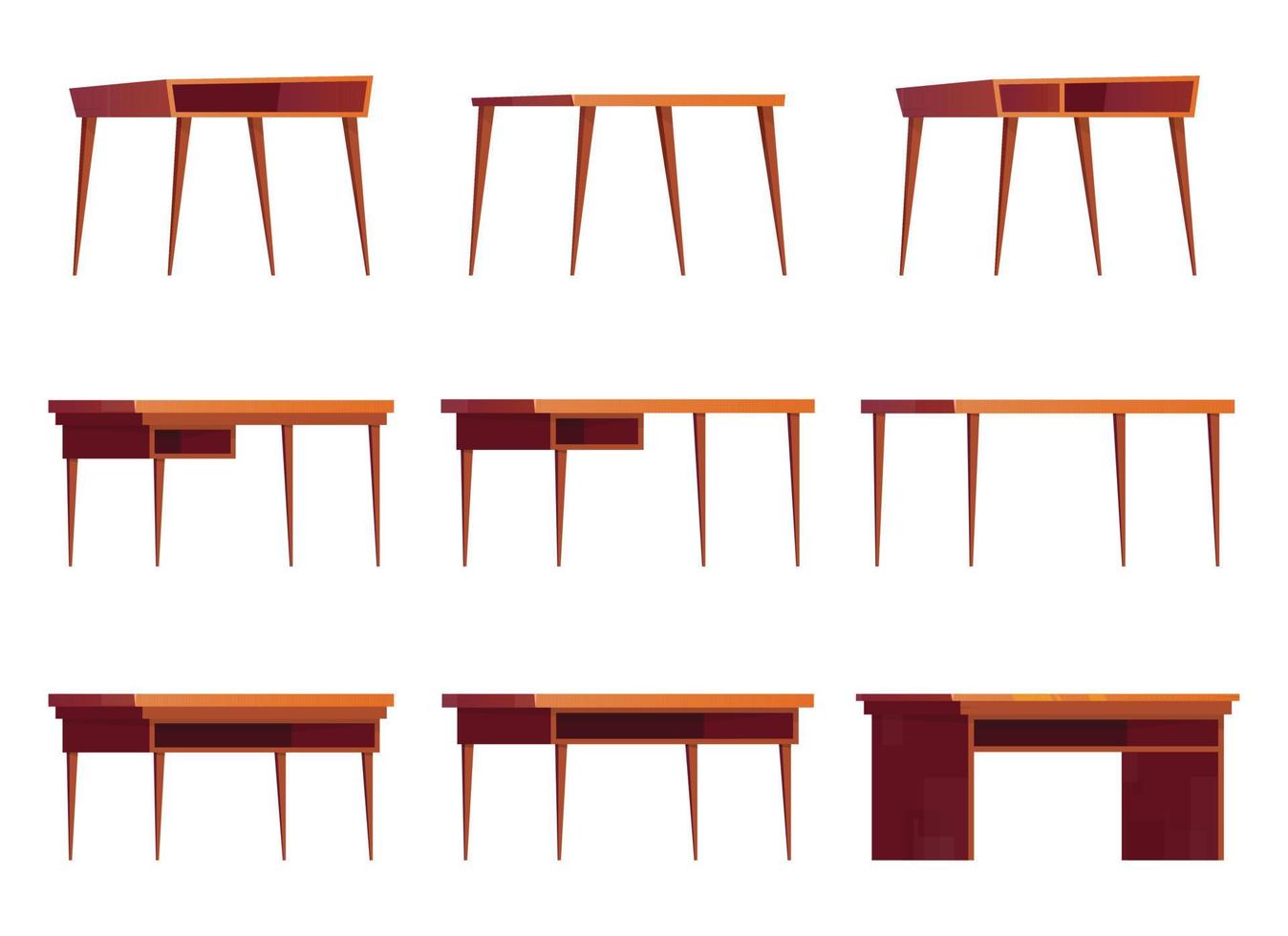escritório de madeira mesas para trabalhar. coleção do desenho animado de madeira mesas, vetor ilustração isolado em branco