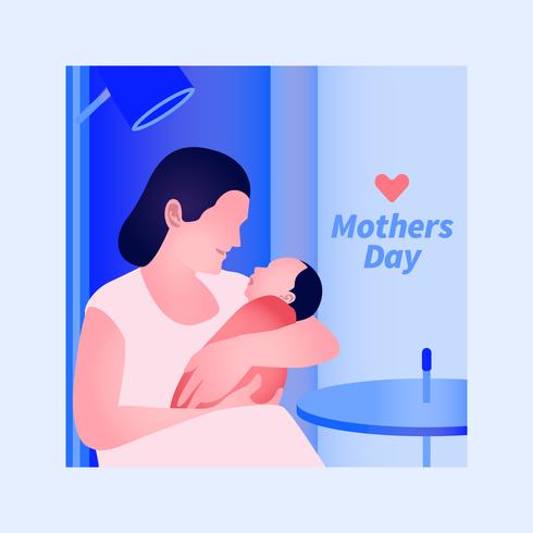 Design de cartão elegante moderno com ilustração de mãe e bebê vetor