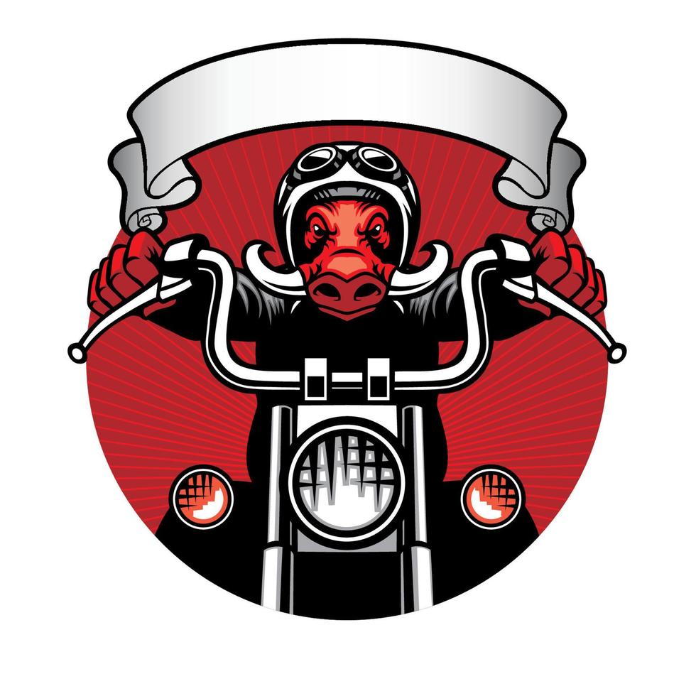 porco selvagem motociclista mascote clube logotipo estilo vetor