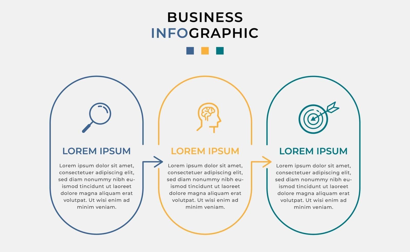 modelo mínimo de infográficos de negócios. linha do tempo com 3 etapas, opções e ícones de marketing vetor