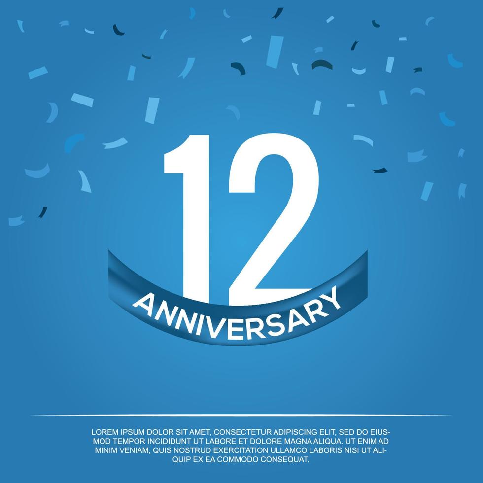 12º aniversário celebração vetor Projeto com branco cor números e branco cor Fonte em azul cor fundo abstrato