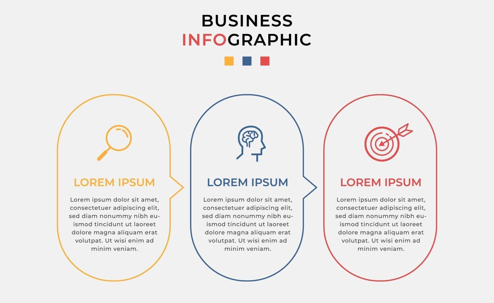 modelo mínimo de infográficos de negócios. linha do tempo com 3 etapas, opções e ícones de marketing vetor