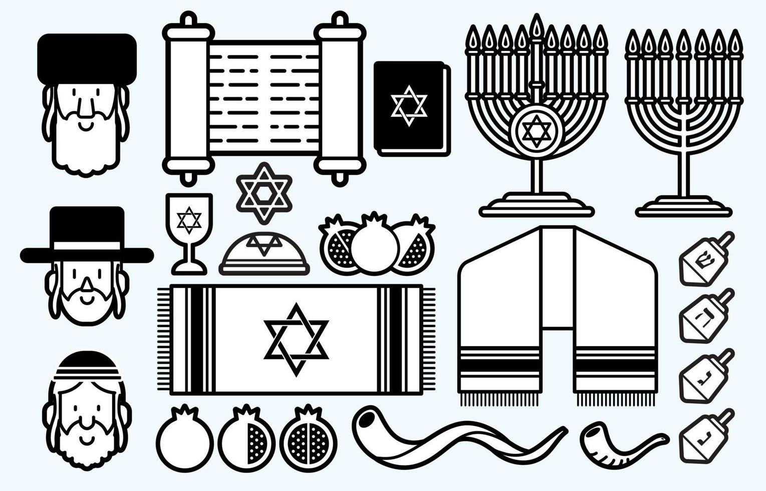 contorno do conjunto de ícones de desenho animado judeu vetor