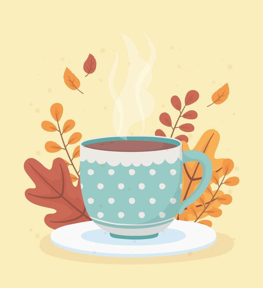 design de hora do café com decoração de folhas de outono vetor