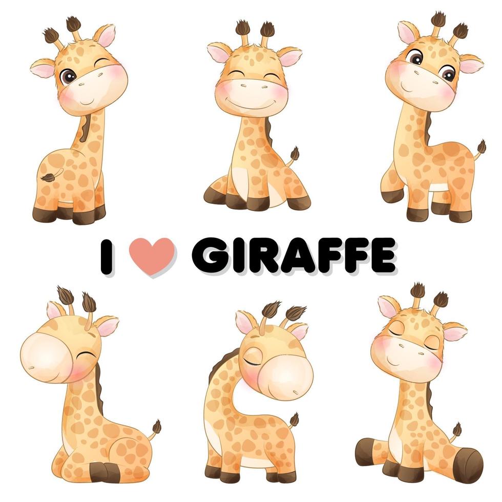 girafa bonitinha posa com ilustração em aquarela vetor