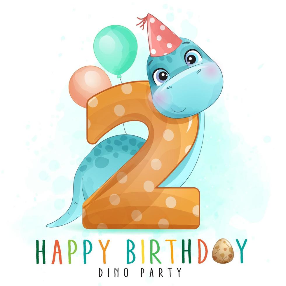 festa de aniversário de dinossauro fofa com ilustração de numeração vetor