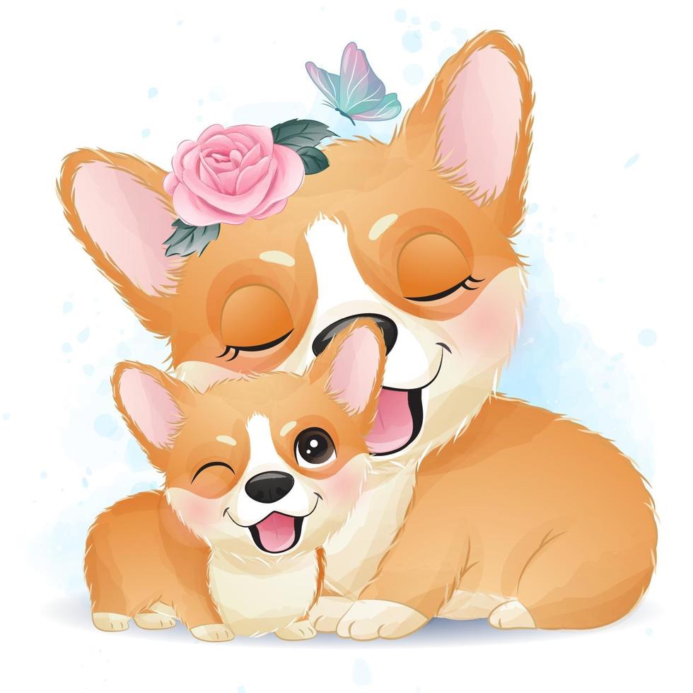 fofinho corgi mãe e bebê vetor