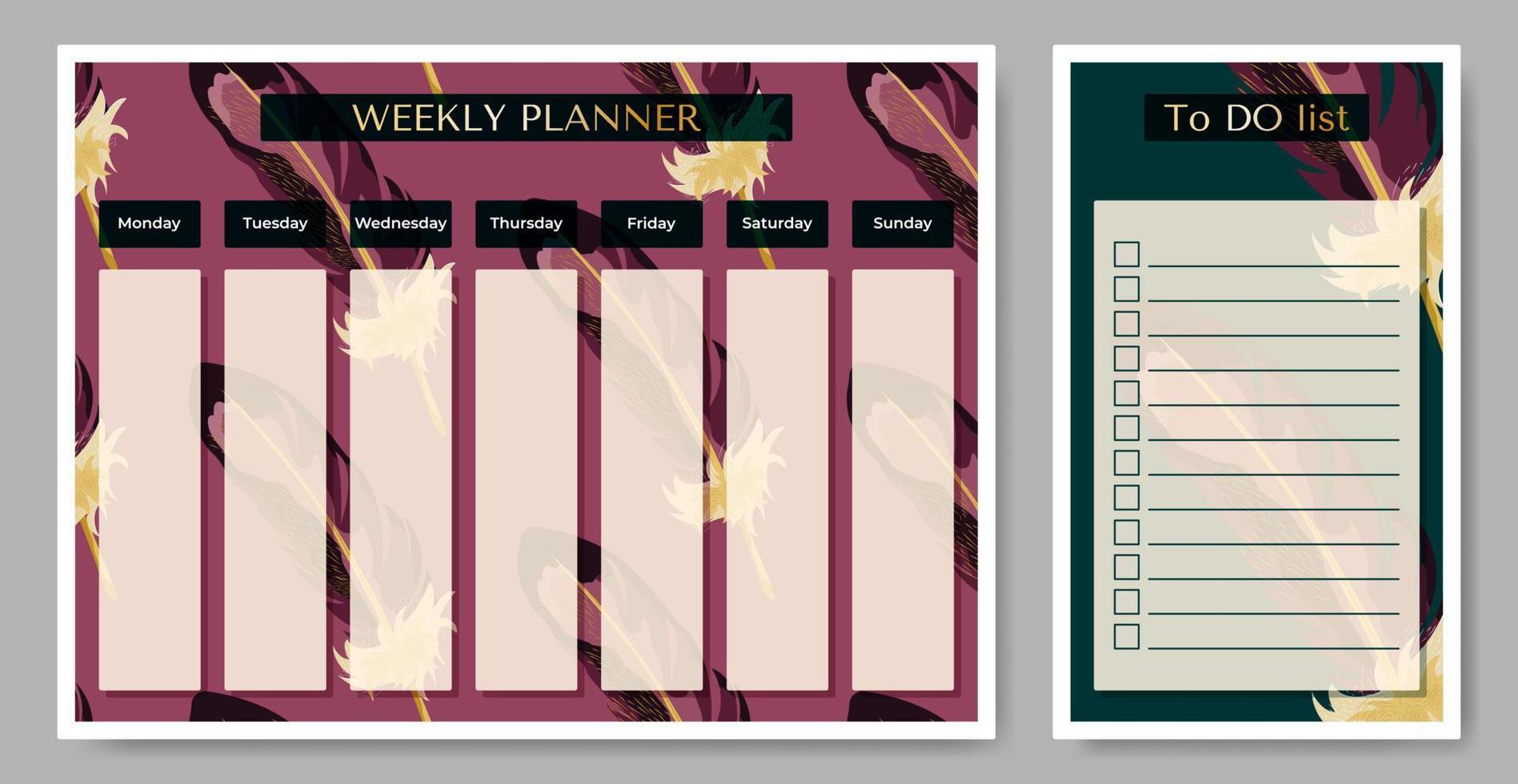 luxuoso semanal planejador com para Faz Lista em abstrato pena pano de fundo. vetor ilustração. planejador para empresas e privado usar.