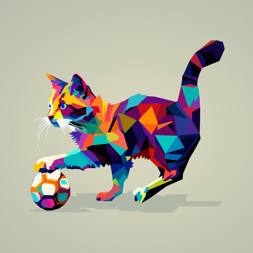 gato jogando bola desenhado usando wpap arte estilo, pop arte, vetor ilustração.