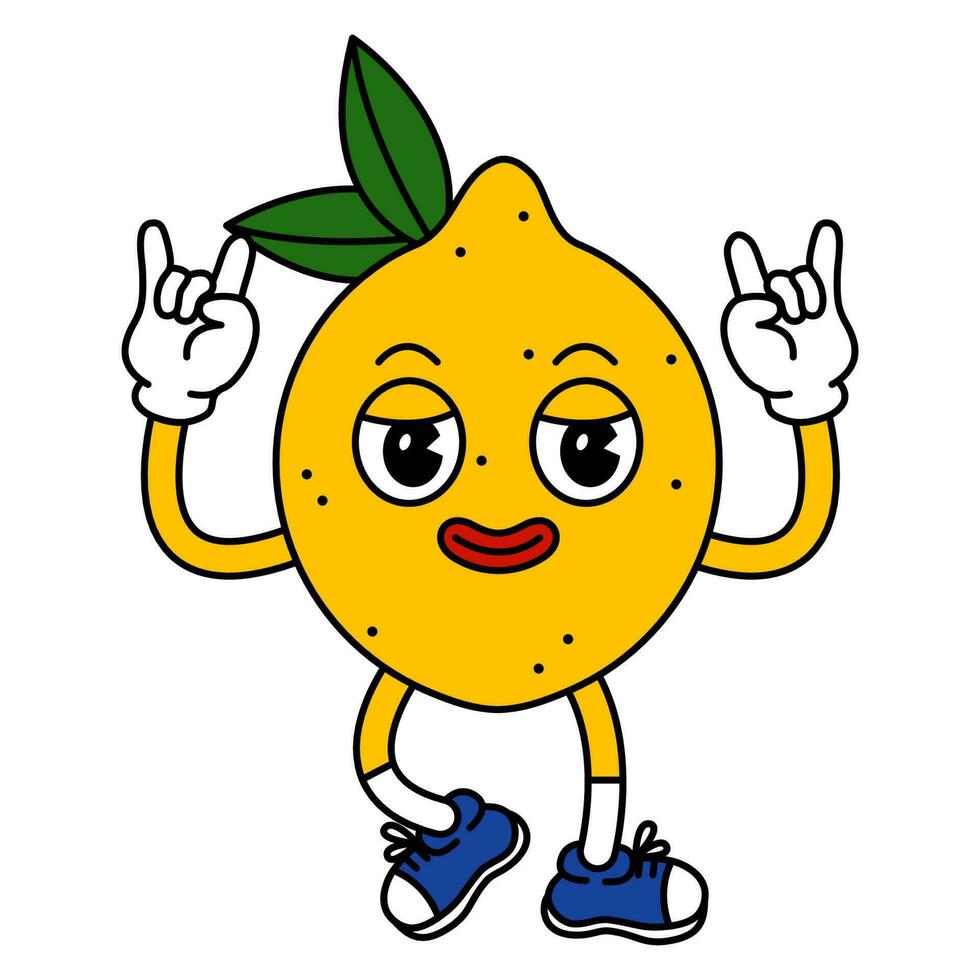 engraçado fruta personagem dentro na moda retro desenho animado estilo. vetor ilustração do limão isolado em branco fundo.