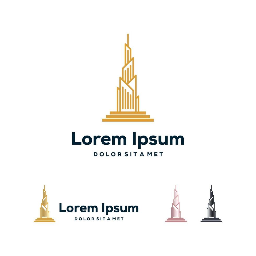 design de logotipo de torre, estilo de arte de linha, conceito de design de logotipo de construção vetor