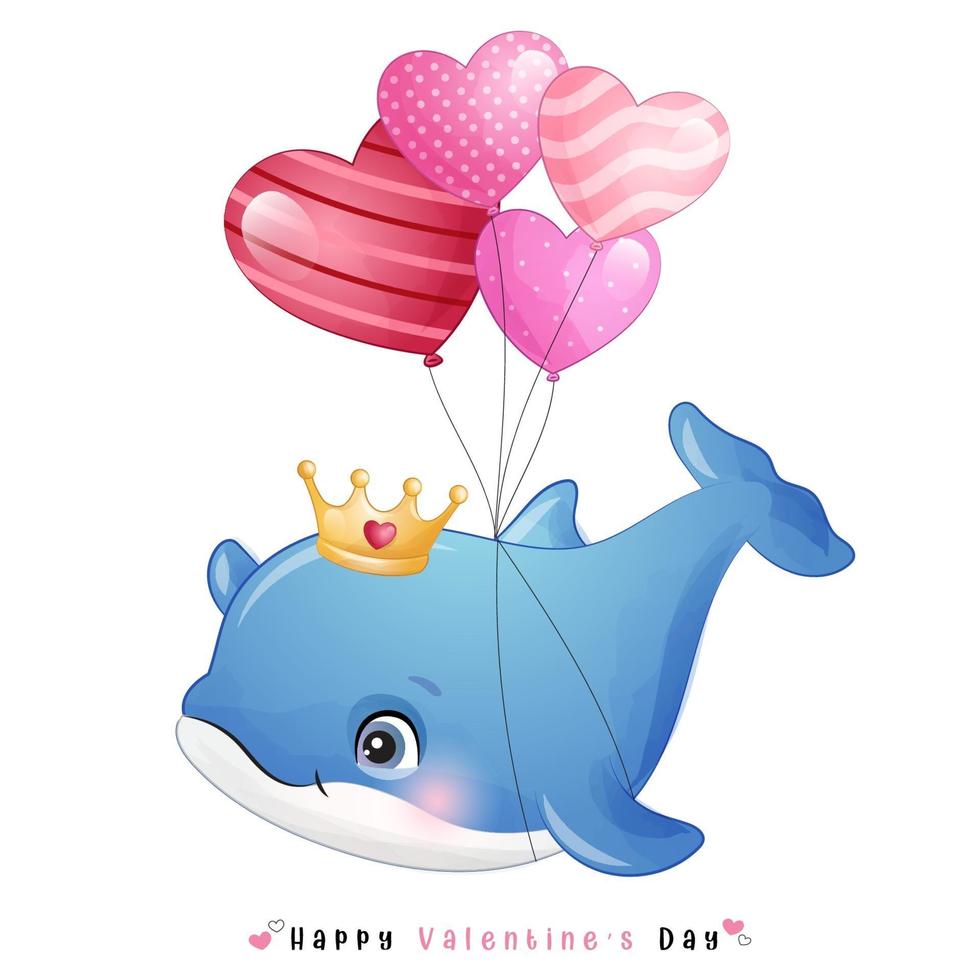 doodle golfinho fofo para o dia dos namorados vetor