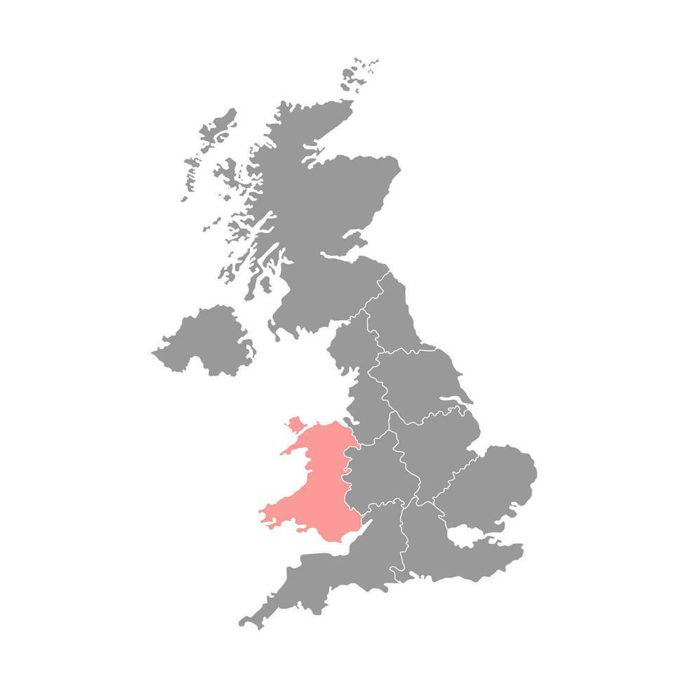 País de Gales, mapa da região do Reino Unido. ilustração vetorial. vetor
