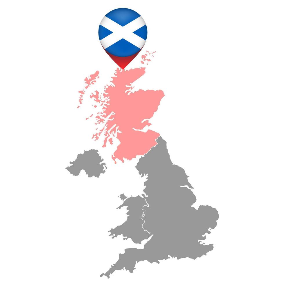 PIN mapa com Escócia bandeira, Reino Unido região mapa. vetor ilustração.