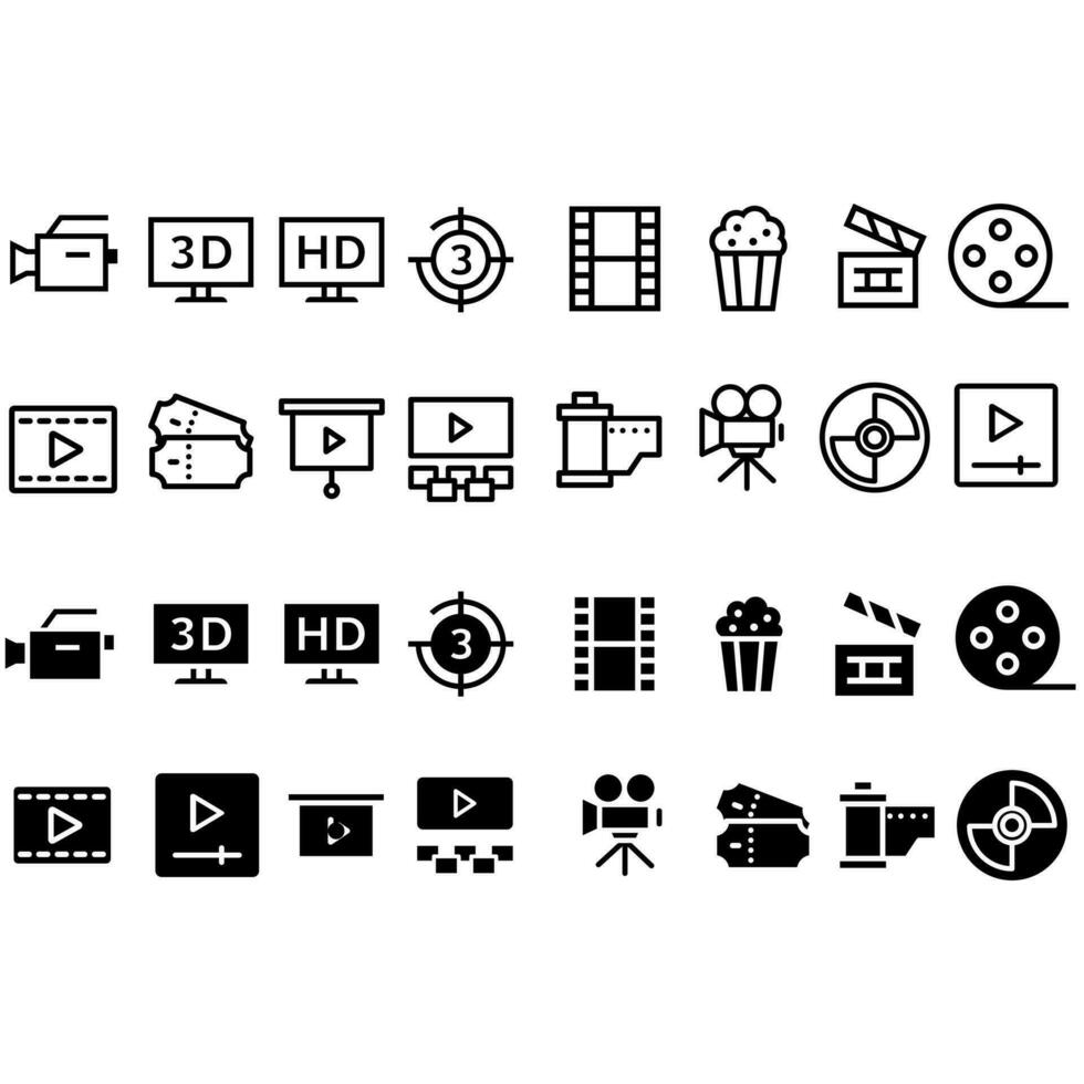 conjunto de ícones de vetor de cinema. coleção de símbolos de ilustração de filme. sinal ou logotipo da casa de cinema.