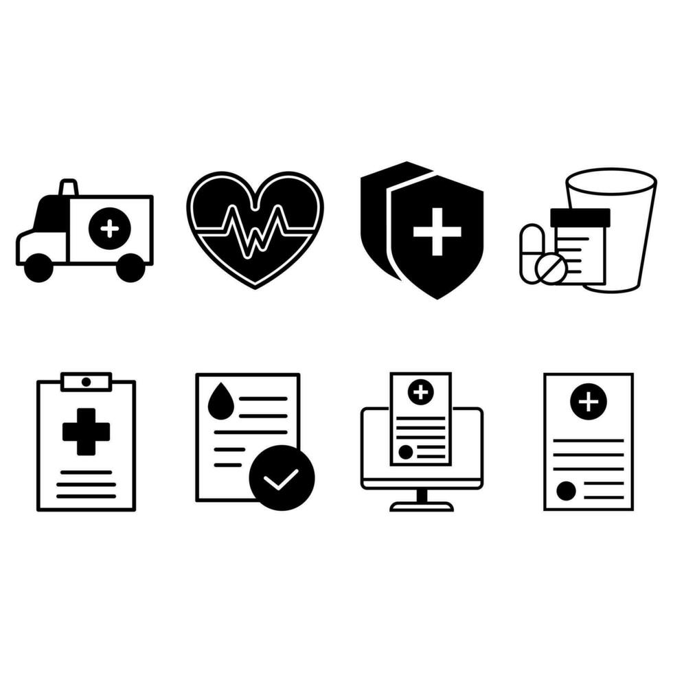 clínica ícone vetor definir. hospital ilustração placa. Socorro símbolo. enfermaria logotipo. ambulância marca.